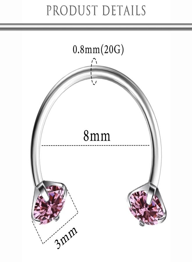 Hoeudjo 20G Horseshoe Nose Ring G23 Titanium Horse Shoe Nose Rings for Women Internally Threaded Double Gem Nose Piercing Jewelry Ring Size 8MM Pink - Image 2