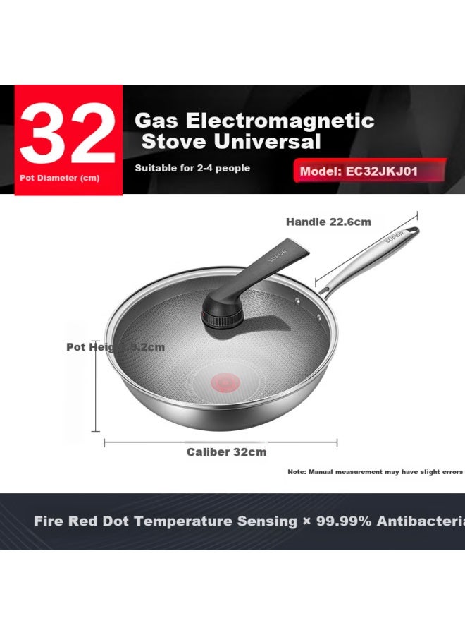 Supor Stainless Steel Wok 32cm Honeycomb Flat Bottom Frying Pan For Induction Cooker Gas Stove Universal - Image 1