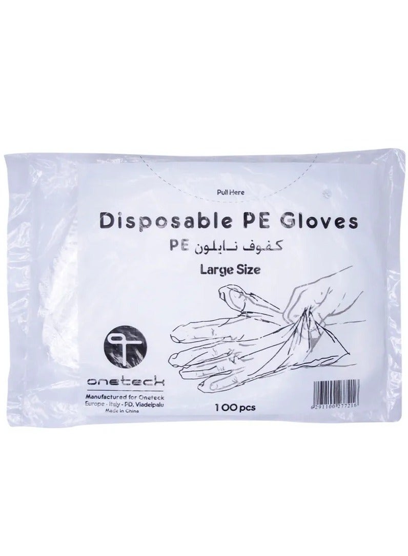 وان تيك قفازات Onetech PE للاستعمال مرة واحدة | حجم كبير | عبوة 100 | قفازات صحية ومتينة ومتعددة الاستخدامات للاستخدام اليومي - Image 1