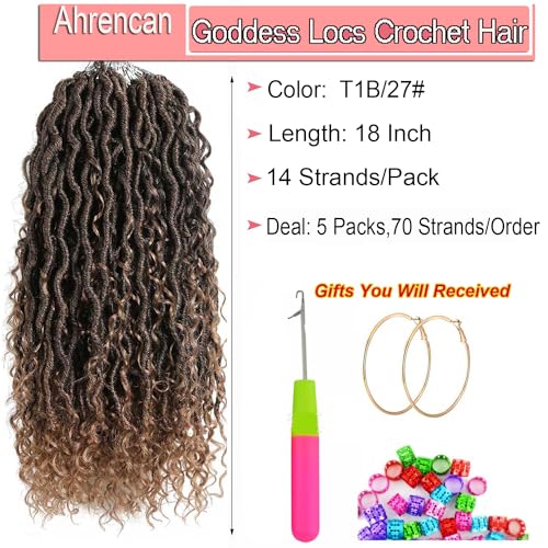 Ahrencan New Boho Goddess Locs Crochet Hair,18 Inch Hippie River Locs Hair For Women Prelooped,5 Packs Pre Looped Faux Locs Crochet Braids With Curly Hair In Ends,Lightweight,Itch Free(5 Packs,18",T1B/27#) - Image 2