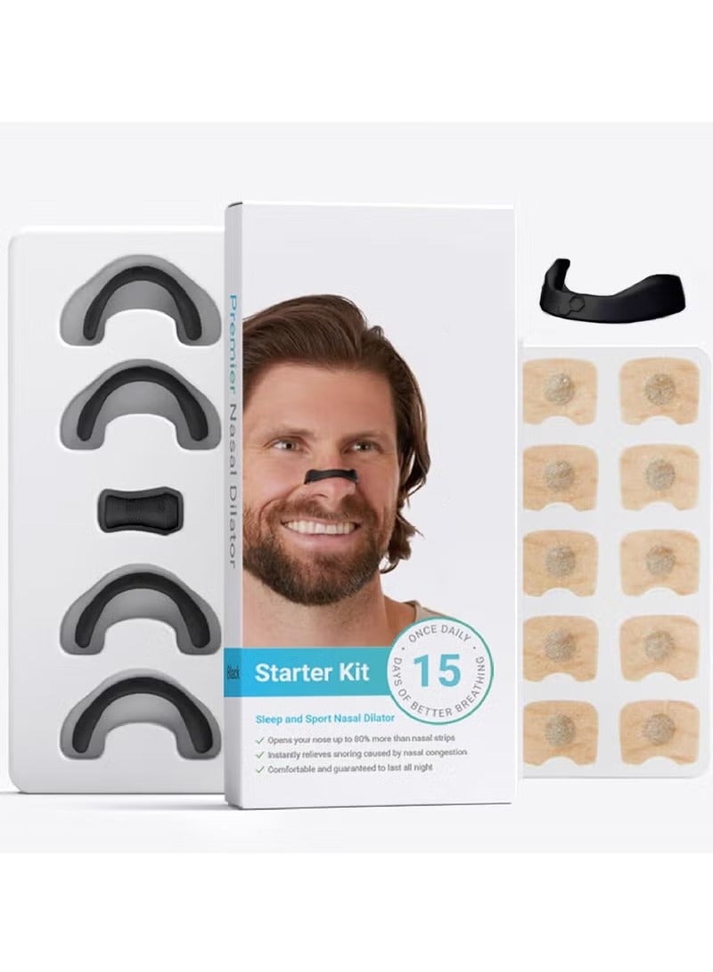 HTKCRX Breathing Nasal Strip Starter Kit 15 Count - Boost Oxygen Intake, Reduce Snoring, Improve Sleep Quality - No Medicine or Chemicals, Sweat Resistant, Skin Safe Nasal Strips, Black Arc  - Image 1