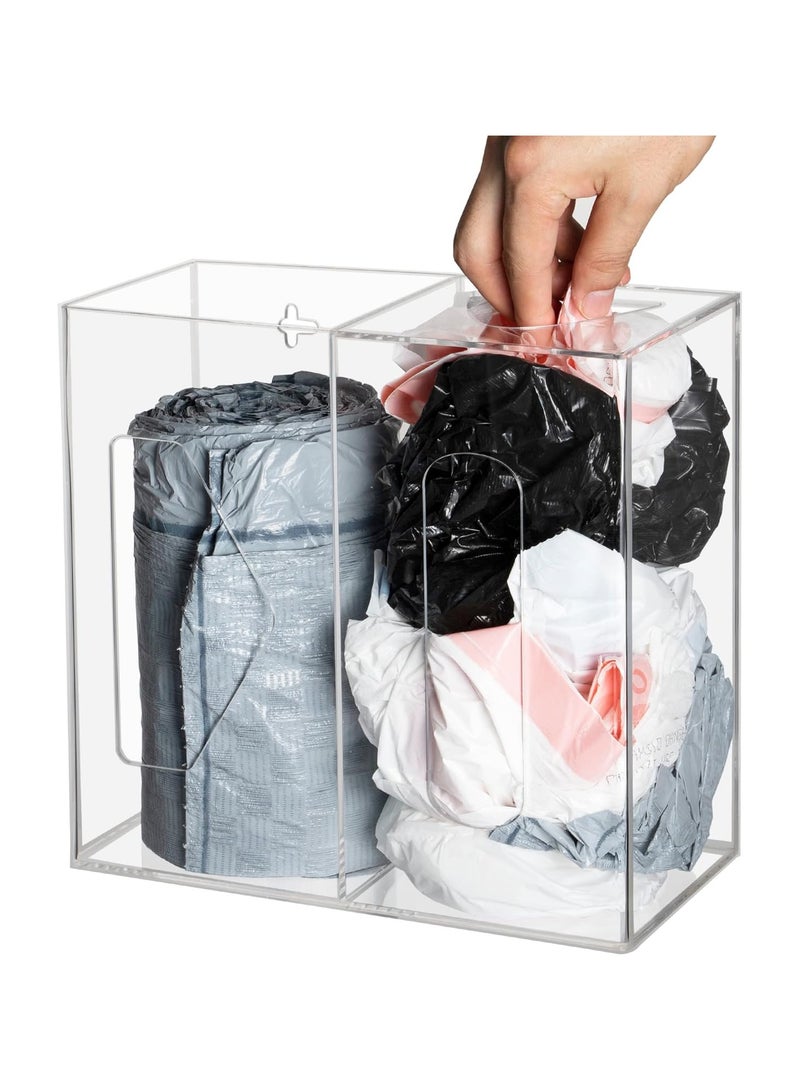 TPGP Grocery Bag Holder & Trash Bag Roll Dispenser Clear, 2 in 1 Wall Mount Acrylic Kitchen Organizer Storage Box for 13-33 Gallon Garbage Bag Large Plastic Bag - Image 1
