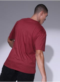 Hubberholme Men's Relaxed Fit Maroon Cotton T-Shirt with Rich Color and Casual Comfort  - Image 3