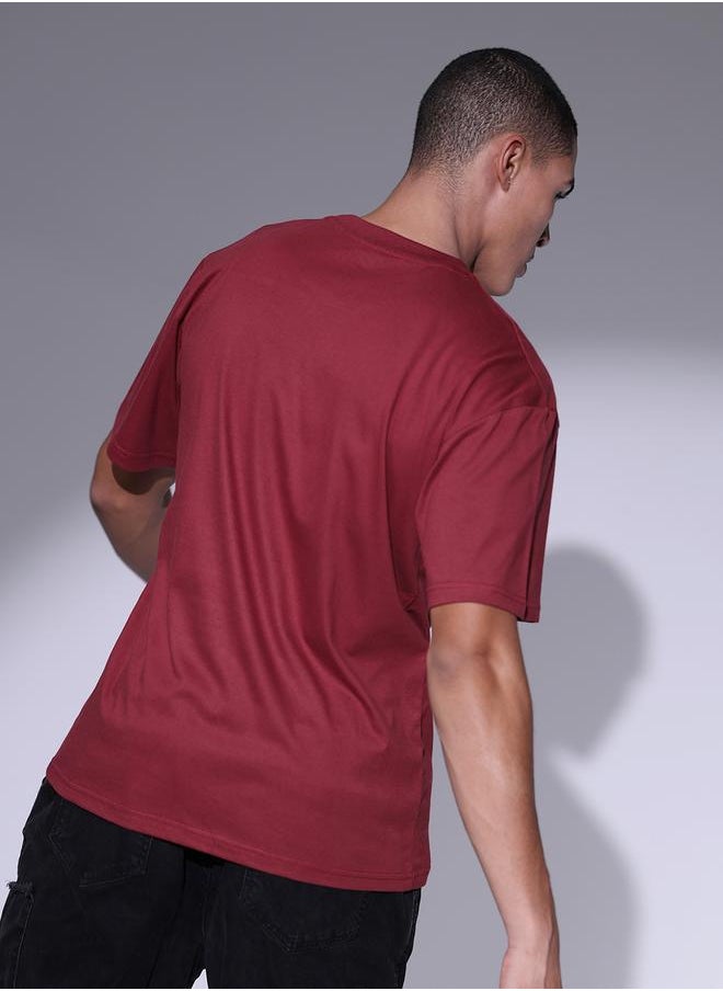 Hubberholme Men's Relaxed Fit Maroon Cotton T-Shirt with Rich Color and Casual Comfort  - Image 3