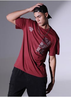 Hubberholme Men's Relaxed Fit Maroon Cotton T-Shirt with Rich Color and Casual Comfort  - Image 2