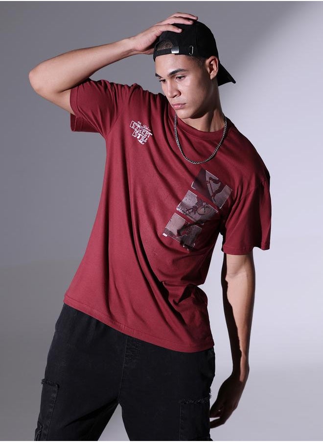 Hubberholme Men's Relaxed Fit Maroon Cotton T-Shirt with Rich Color and Casual Comfort  - Image 2