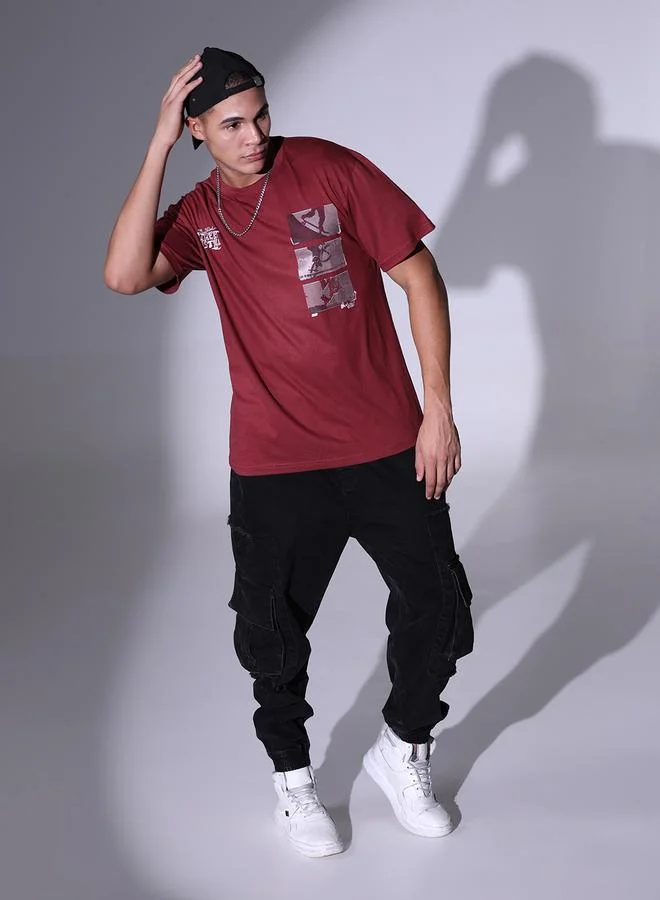 Hubberholme Men's Relaxed Fit Maroon Cotton T-Shirt with Rich Color and Casual Comfort