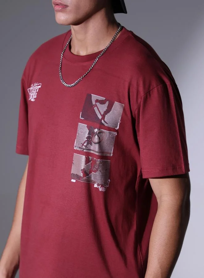 Hubberholme Men's Relaxed Fit Maroon Cotton T-Shirt with Rich Color and Casual Comfort