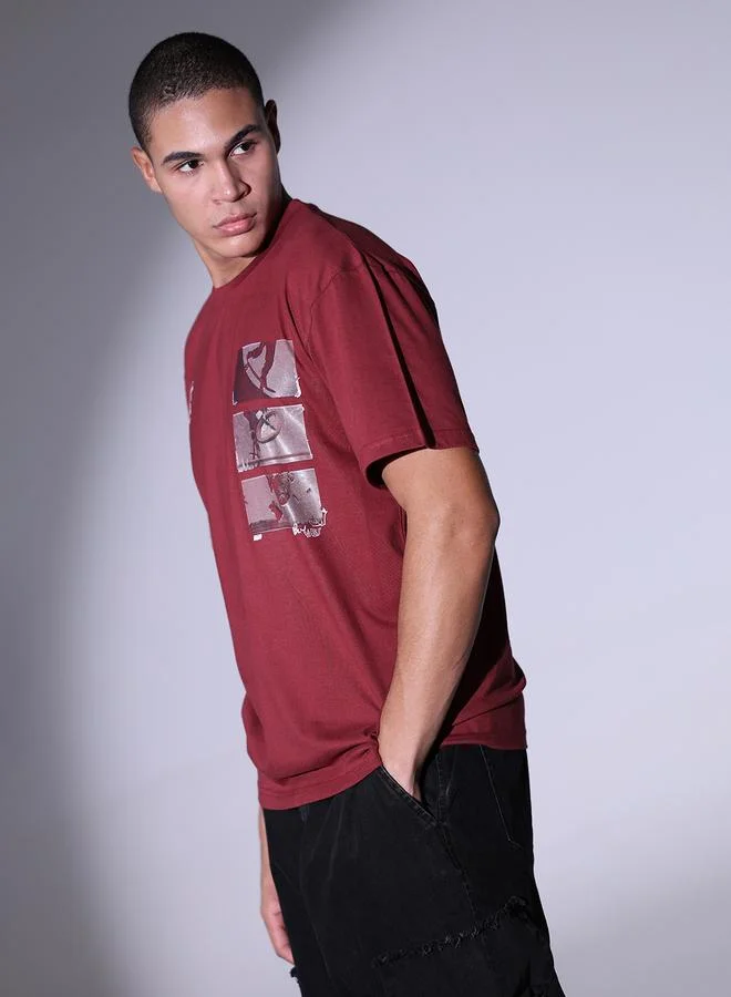 Hubberholme Men's Relaxed Fit Maroon Cotton T-Shirt with Rich Color and Casual Comfort