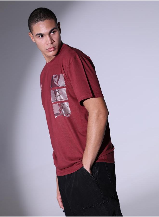 Hubberholme Men's Relaxed Fit Maroon Cotton T-Shirt with Rich Color and Casual Comfort  - Image 5