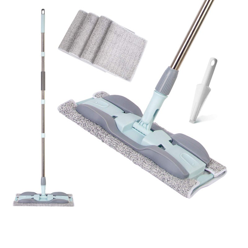 YOUSHANGJIA Microfiber Wood Floor Mop  15 Inch with 4 Washable Pads Adjustable Handle for Dry  Wet Cleaning