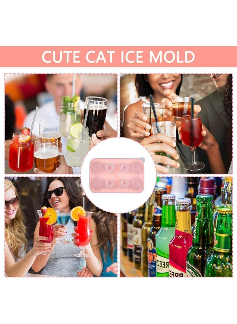 HZYH Silicone Ice Cube Tray with Funnel-type Lid, 4 Hole Fun Cat Shapes Cute Ice Molds for Cocktails, Slow Melting Large Ice Cube Molds, Reusable Ice Ball Maker, for Whiskey, Wine, Juice, Pink - Image 2