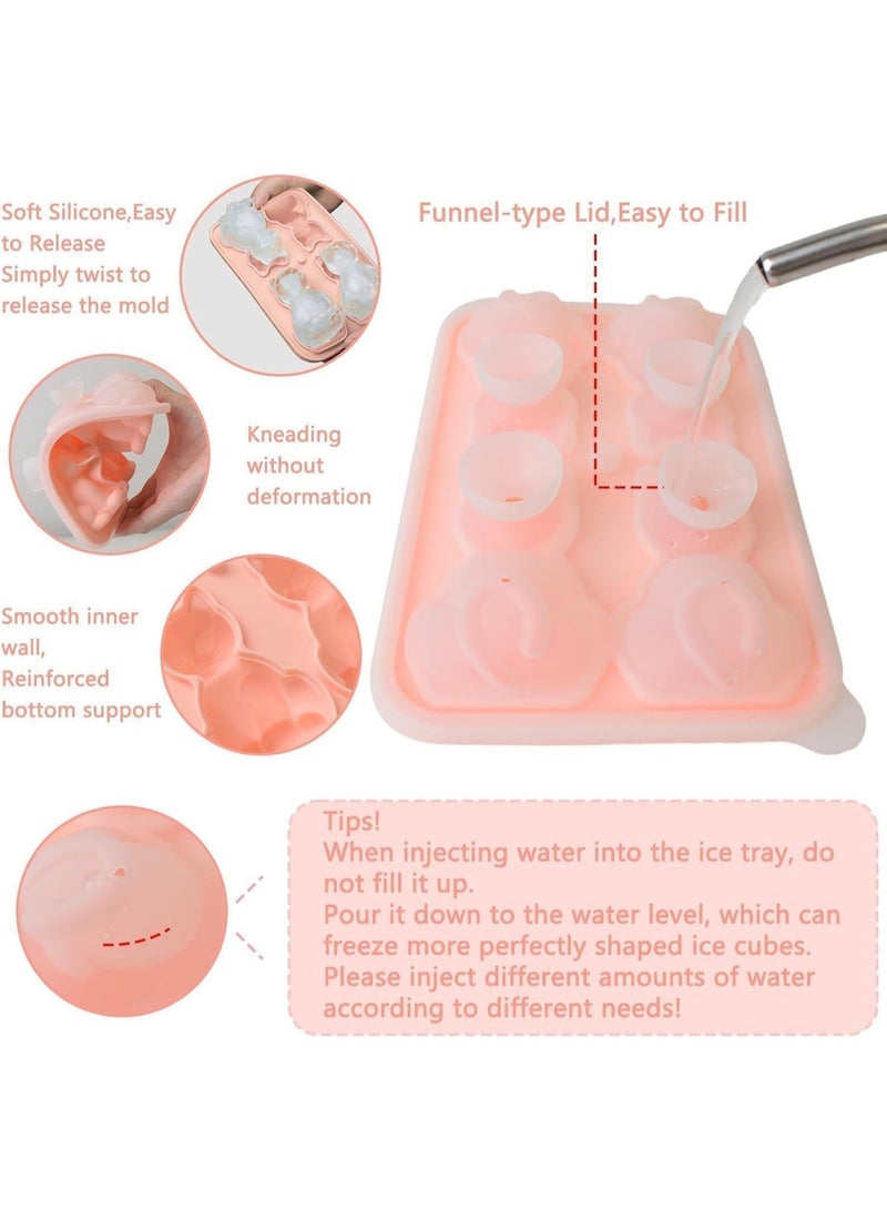 HZYH Silicone Ice Cube Tray with Funnel-type Lid, 4 Hole Fun Cat Shapes Cute Ice Molds for Cocktails, Slow Melting Large Ice Cube Molds, Reusable Ice Ball Maker, for Whiskey, Wine, Juice, Pink - Image 4