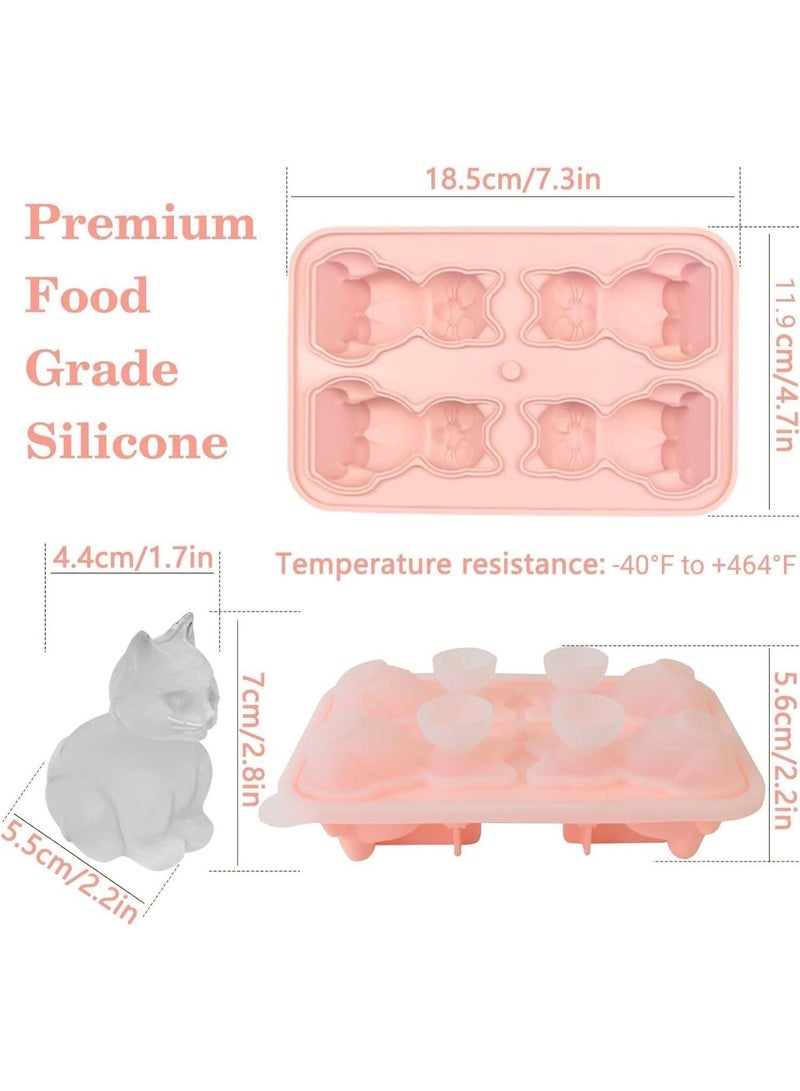 HZYH Silicone Ice Cube Tray with Funnel-type Lid, 4 Hole Fun Cat Shapes Cute Ice Molds for Cocktails, Slow Melting Large Ice Cube Molds, Reusable Ice Ball Maker, for Whiskey, Wine, Juice, Pink - Image 3