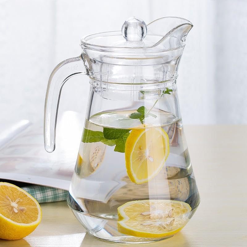 Wringo Premium Glass Water Jug 18 LTR Transparent Hot Cold Water Glass Pitcher with Wooden Lid Water Jug Iced Tea Milk and Juice Beverage Carafe Lemon Jug 1800ML TM14 WQ13 - Image 1