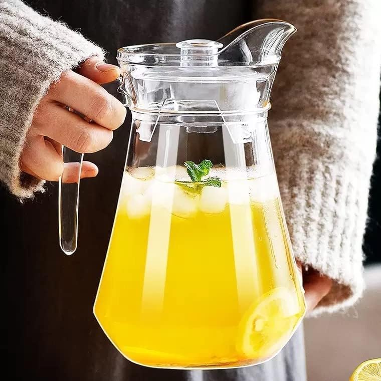Wringo Premium Glass Water Jug 18 LTR Transparent Hot Cold Water Glass Pitcher with Wooden Lid Water Jug Iced Tea Milk and Juice Beverage Carafe Lemon Jug 1800ML TM14 WQ13 - Image 3