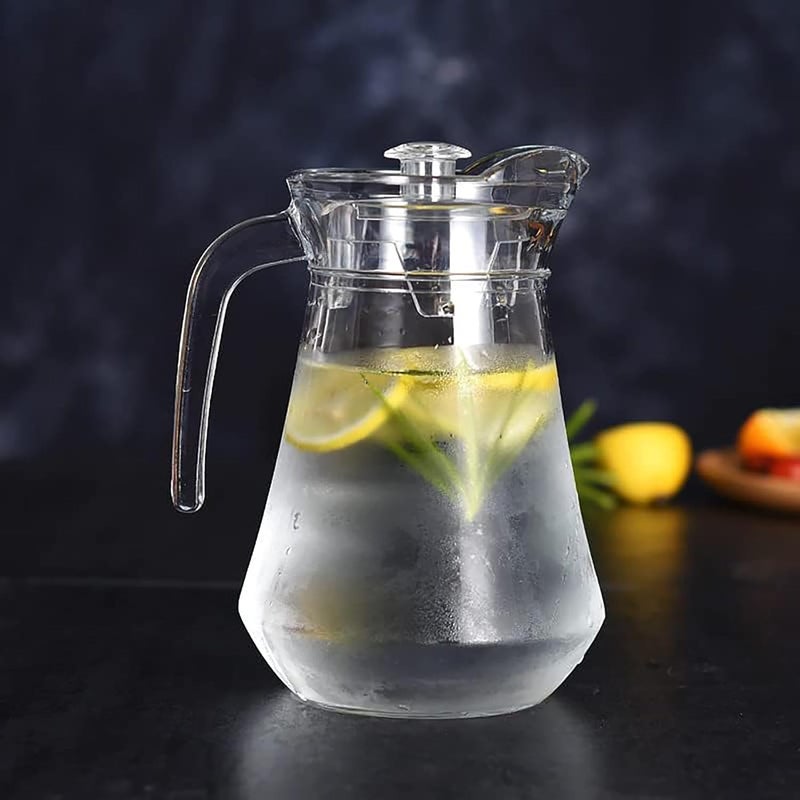 Wringo Premium Glass Water Jug 18 LTR Transparent Hot Cold Water Glass Pitcher with Wooden Lid Water Jug Iced Tea Milk and Juice Beverage Carafe Lemon Jug 1800ML TM14 WQ13 - Image 2