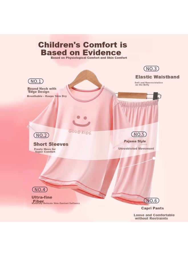 LANG SHA Langsha Children's Pajamas Boys And Girls Spring And Summer Thin Home Wear Set Thin Breathable Medium And Large Children's Baby Air-conditioning Clothes 150 - Image 1