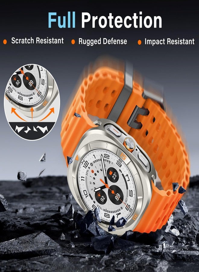 Amizee Numeric Metal Case for Samsung Galaxy Watch Ultra/Ultra 2 47mm, Rugged Back Cover Ultra Thin Bumper Frame Protective Cover for Galaxy Watch 7/8 Ultra, Numeric-Titanium/Orange - Image 3