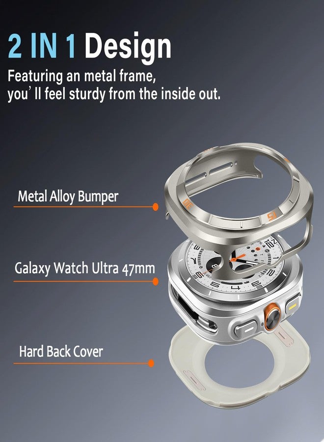 Amizee Numeric Metal Case for Samsung Galaxy Watch Ultra/Ultra 2 47mm, Rugged Back Cover Ultra Thin Bumper Frame Protective Cover for Galaxy Watch 7/8 Ultra, Numeric-Titanium/Orange - Image 4
