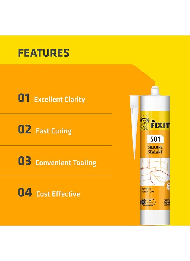 Dr. Fixit Dr. Fixit 501 Silicone Sealant Clear - 280 gm | Ideal for Sealing of Glass, Windows, Sanitary and Bathroom Fixtures & Electrical Insulation | Available in White & Clear variants  - Image 4