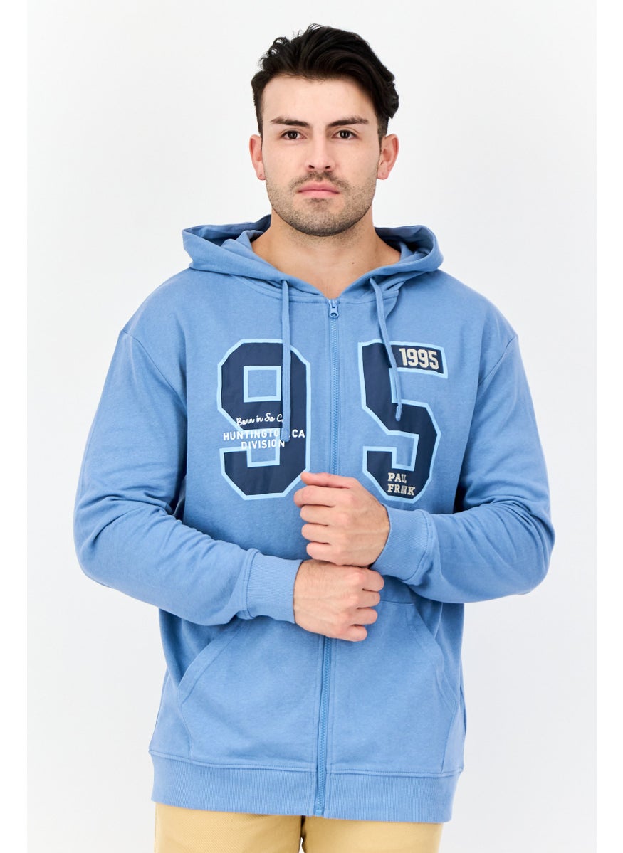 Paul Frank - Men Graphic Print Full Zip Hoodie, Light Blue - Image 1