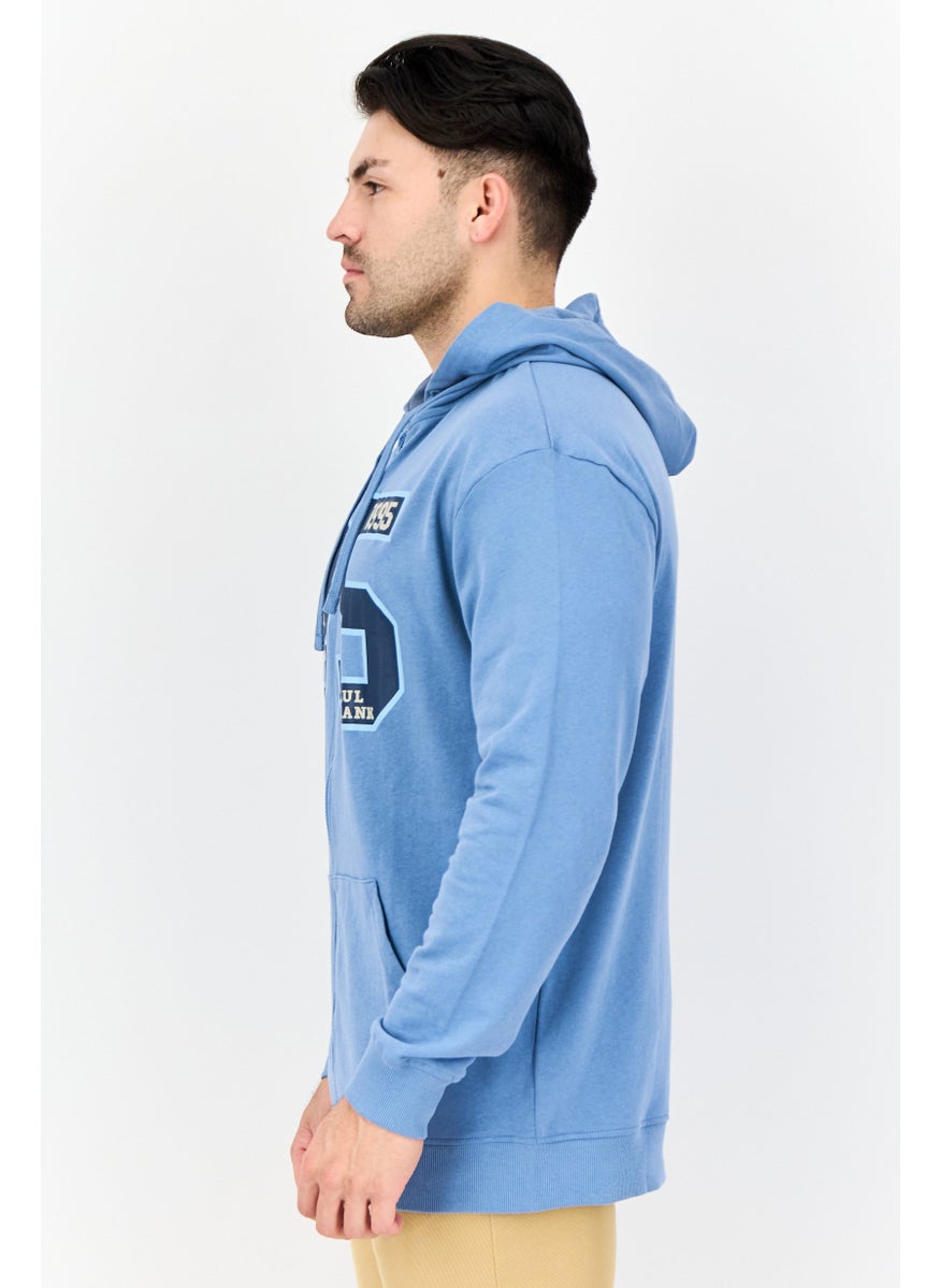 Paul Frank - Men Graphic Print Full Zip Hoodie, Light Blue - Image 1