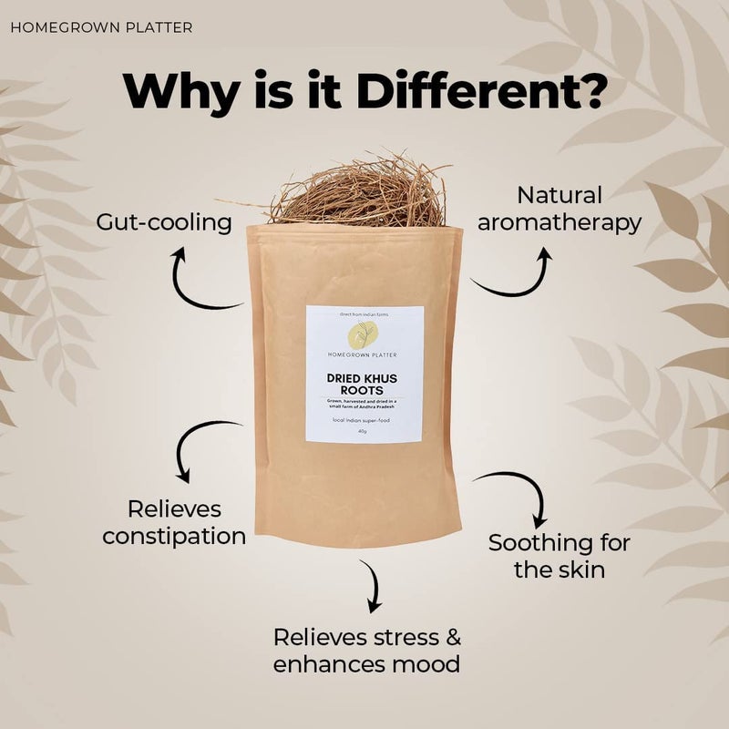homegrown platter Homegrown Platter Pure Vetiver Roots 40g 100 Natural Khas ki Jad Dried Vetiveria Zizanioides Khus Root for Cool Gut Ulcers Skin Hydration Constipation Ushira  - Image 3