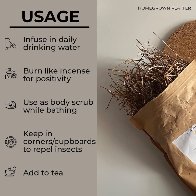 homegrown platter Homegrown Platter Pure Vetiver Roots 40g 100 Natural Khas ki Jad Dried Vetiveria Zizanioides Khus Root for Cool Gut Ulcers Skin Hydration Constipation Ushira  - Image 2