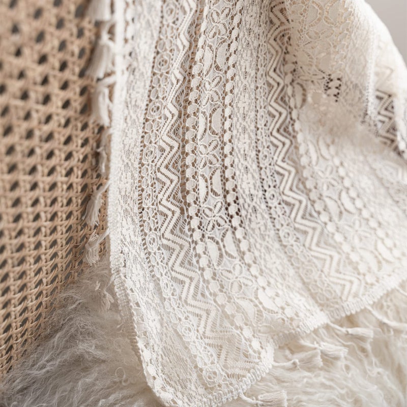 Sutuo Home Crochet Boho Curtain 63 Inches Length, Sheer Lace Handmade Tassels Knitted Window Treatment Vintage Rustic Bohemian Farmhouse Drape for Bedroom Rod Pocket 1 Panel 59" W x 63" L, Beige Wave - Image 4