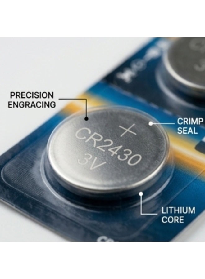 Premium CR2430 3V Lithium Battery (Pack of 5) - Long-Lasting Coin Cell Replacement for Car Key Fobs, Watches & Medical Devices | Leak-Proof, 0% Mercury Button Battery - Image 4