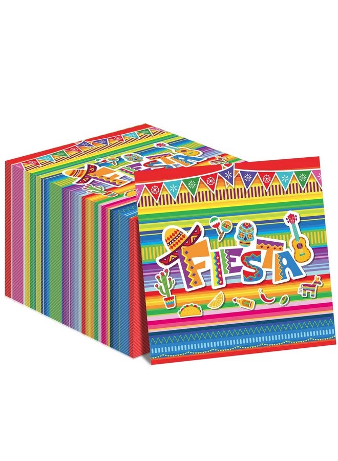 تفكس جيه عبوة من 100 منديل مكسيكي لحفل سينكو دي مايو، مناديل ورقية للاستخدام مرة واحدة بطابع مكسيكي، أعلام مخططة ملونة، حفلات أعياد الميلاد، تاكو، زينة طاولات الحفلات - Image 1