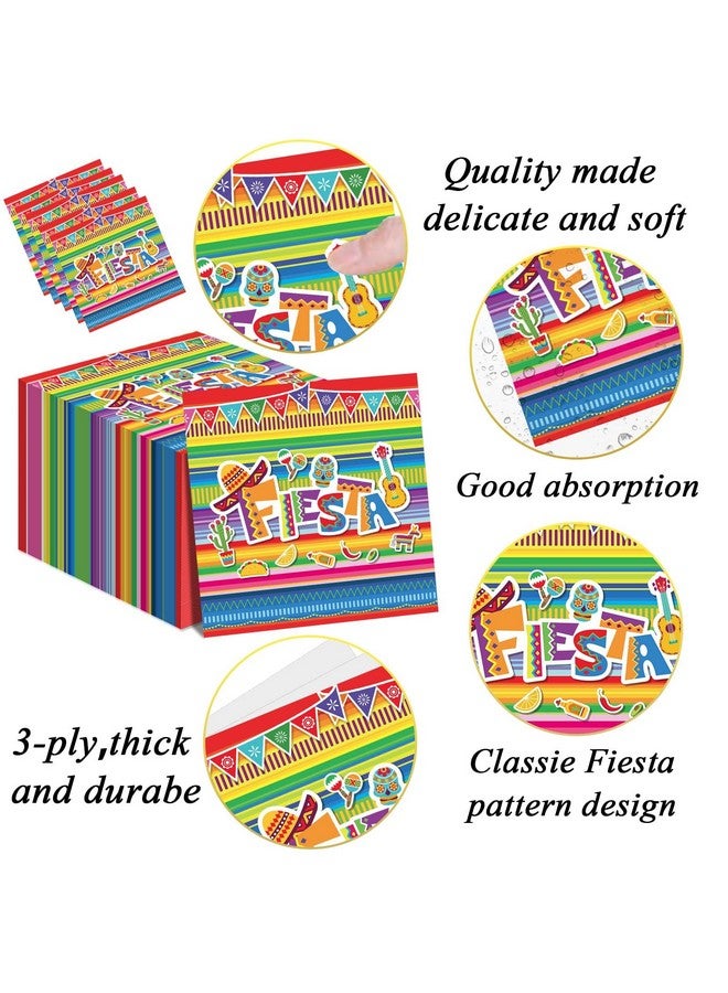 تفكس جيه عبوة من 100 منديل مكسيكي لحفل سينكو دي مايو، مناديل ورقية للاستخدام مرة واحدة بطابع مكسيكي، أعلام مخططة ملونة، حفلات أعياد الميلاد، تاكو، زينة طاولات الحفلات - Image 3
