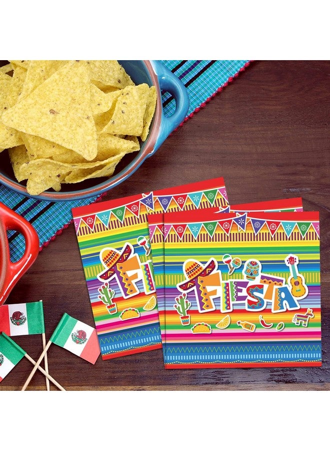 تفكس جيه عبوة من 100 منديل مكسيكي لحفل سينكو دي مايو، مناديل ورقية للاستخدام مرة واحدة بطابع مكسيكي، أعلام مخططة ملونة، حفلات أعياد الميلاد، تاكو، زينة طاولات الحفلات - Image 5
