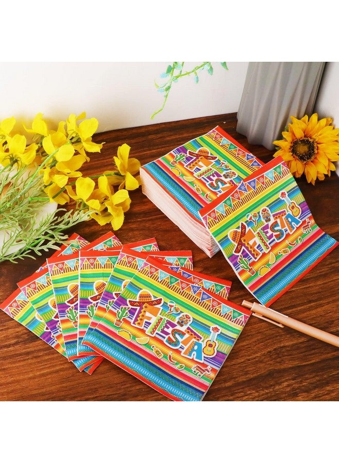 تفكس جيه عبوة من 100 منديل مكسيكي لحفل سينكو دي مايو، مناديل ورقية للاستخدام مرة واحدة بطابع مكسيكي، أعلام مخططة ملونة، حفلات أعياد الميلاد، تاكو، زينة طاولات الحفلات - Image 4