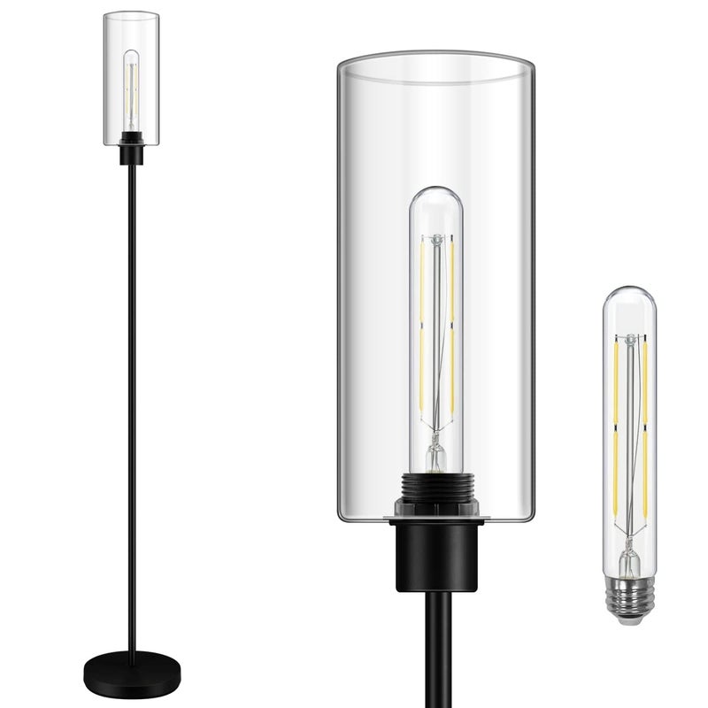 BoostArea Floor Lamp With Glass Lampshade, 4W Bulb Included - Modern Standing Pole Lamp for Living Room, Bedroom, Office, Kids Room, Reading - Image 1