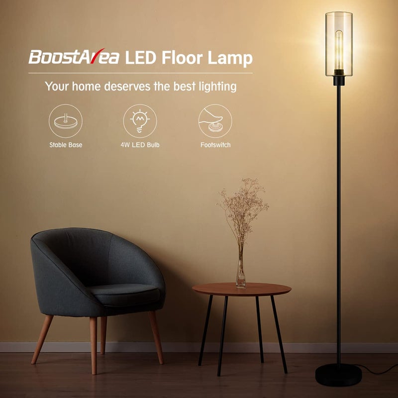 BoostArea Floor Lamp With Glass Lampshade, 4W Bulb Included - Modern Standing Pole Lamp for Living Room, Bedroom, Office, Kids Room, Reading - Image 2