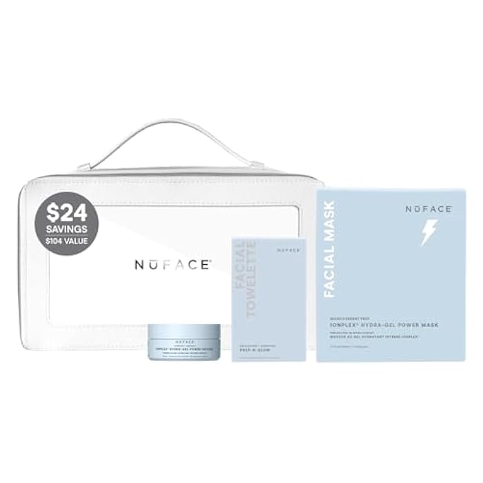 NuFACE Ultimate Glow Skincare Kit - Limited Edition Holiday Gift Set with Hydrogel Power Mask, Under Eye Patches, Prep-N-Glow Facial Wipes & Luxe Bag - Hydrating Skincare to Prep for Microcurrent, 4ct - Image 1