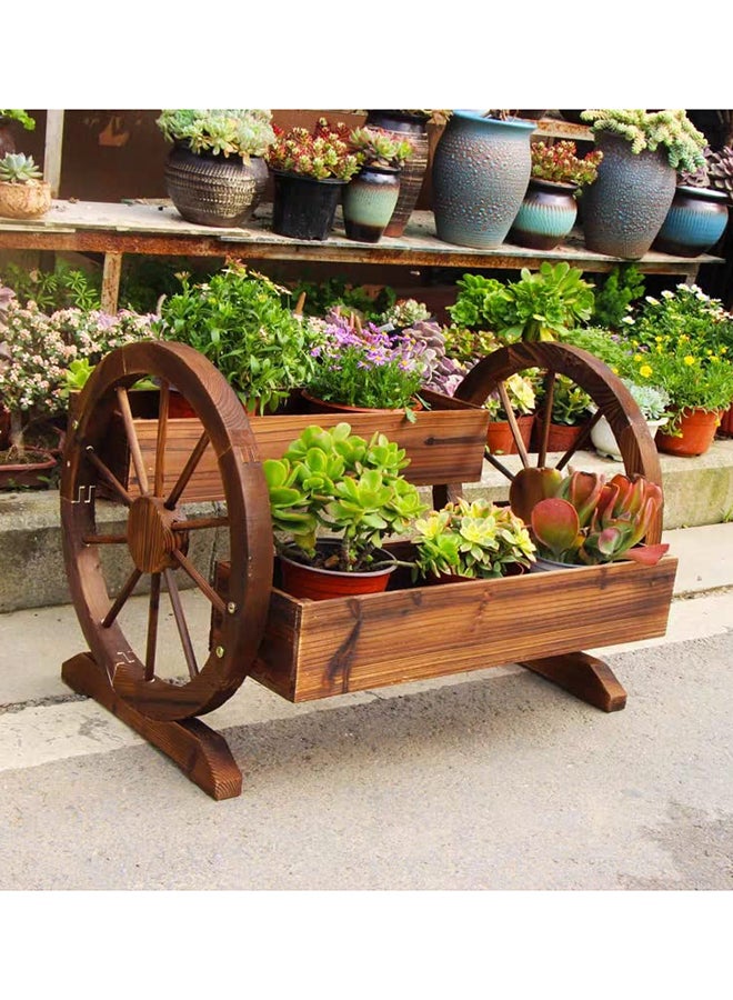 HOME TASTE Hometaste Cycle Shaped Wooden Flower Pot Wooden Planter Garden Decorative Pots Vases Cycle Shaped Wooden Flower Vase Tricycle Plant Stand Flower Pot Cart Holder Garden Backyard Planter 