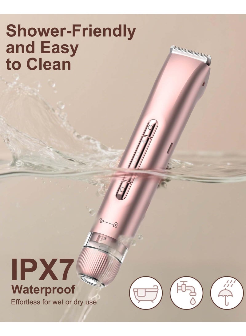 2-in-1 Bikini Trimmer & Facial Hair Remover for Women, Electric Razor, IPX7 Waterproof Rechargeable Lady Shaver for Face, Upper Lip, Bikini Area & Body (Rose Gold) - Image 1