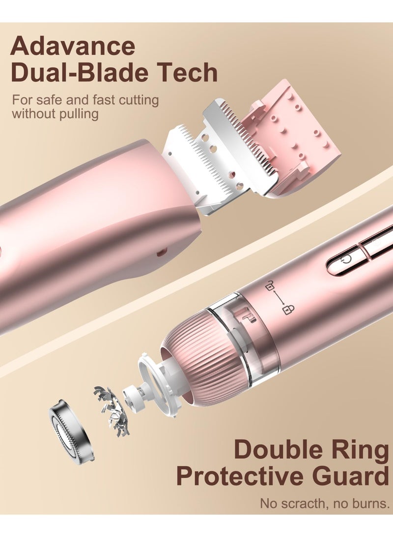 2-in-1 Bikini Trimmer & Facial Hair Remover for Women, Electric Razor, IPX7 Waterproof Rechargeable Lady Shaver for Face, Upper Lip, Bikini Area & Body (Rose Gold) - Image 5