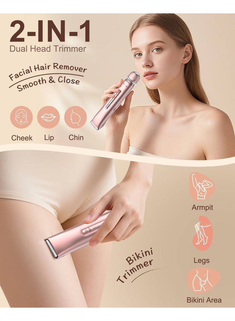 2-in-1 Bikini Trimmer & Facial Hair Remover for Women, Electric Razor, IPX7 Waterproof Rechargeable Lady Shaver for Face, Upper Lip, Bikini Area & Body (Rose Gold) - Image 2