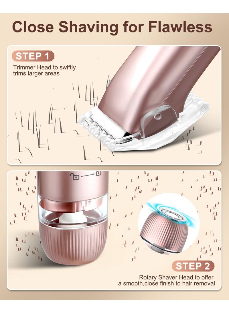 2-in-1 Bikini Trimmer & Facial Hair Remover for Women, Electric Razor, IPX7 Waterproof Rechargeable Lady Shaver for Face, Upper Lip, Bikini Area & Body (Rose Gold) - Image 3