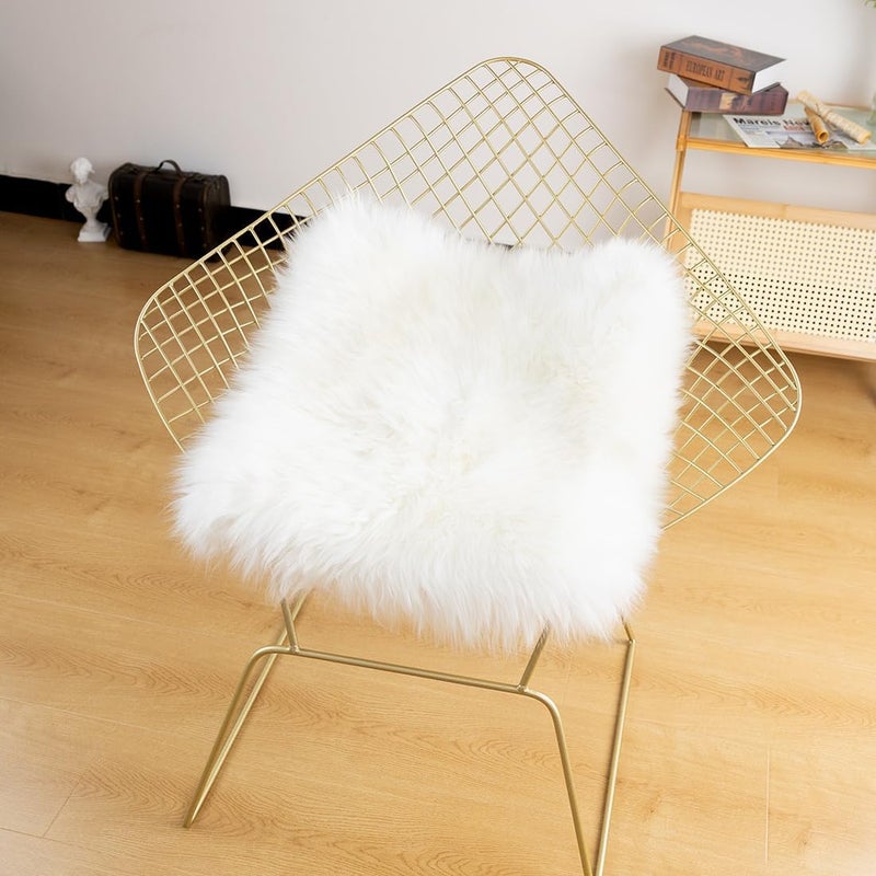 LLB Sheepskin Chair Cushion Non-Slip Back Square Genuine Fur Chair Cover Silky Natural Wool Seat Cushion Pad Soft Area Rugs Carpet for Home Office Restaurant Chair 18x18 Inch (Pack of 1), Ivory White - Image 5