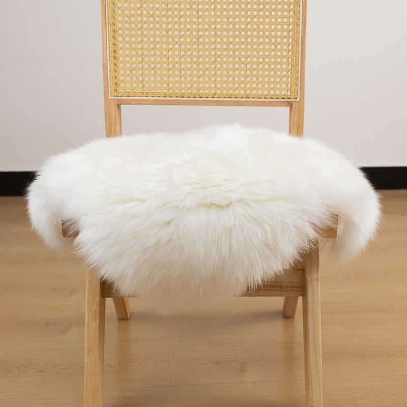 LLB Sheepskin Chair Cushion Non-Slip Back Square Genuine Fur Chair Cover Silky Natural Wool Seat Cushion Pad Soft Area Rugs Carpet for Home Office Restaurant Chair 18x18 Inch (Pack of 1), Ivory White - Image 3