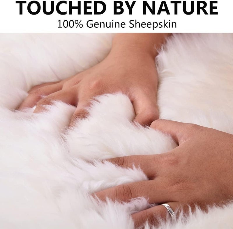 LLB Sheepskin Chair Cushion Non-Slip Back Square Genuine Fur Chair Cover Silky Natural Wool Seat Cushion Pad Soft Area Rugs Carpet for Home Office Restaurant Chair 18x18 Inch (Pack of 1), Ivory White - Image 4