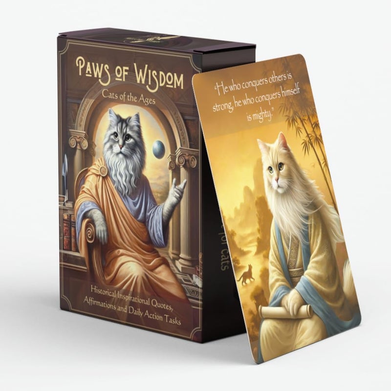 Mellow Minds Paws of Wisdom Motivational 54-Card Deck. Cat-Themed Historical Quotes, Positive Affirmations & Daily Actions for Personal Growth. Mindfulness & Self-Care Gift for Women, Adults, Teens, & Teachers - Image 1