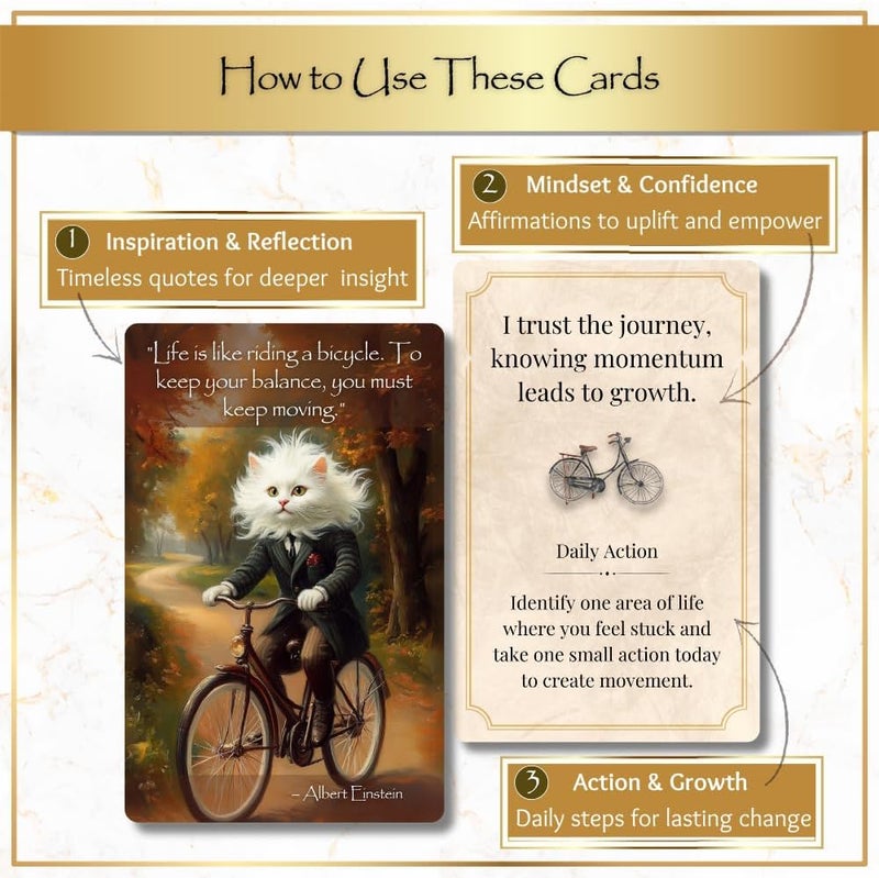 Mellow Minds Paws of Wisdom Motivational 54-Card Deck. Cat-Themed Historical Quotes, Positive Affirmations & Daily Actions for Personal Growth. Mindfulness & Self-Care Gift for Women, Adults, Teens, & Teachers - Image 5