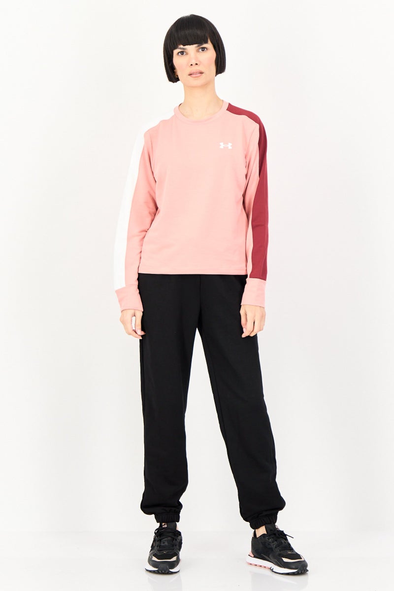 UNDER ARMOUR سويت شيرت خارجي فضفاض بأكمام طويلة للنساء، وردي - Image 4