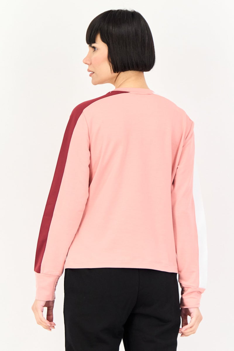 UNDER ARMOUR سويت شيرت خارجي فضفاض بأكمام طويلة للنساء، وردي - Image 2